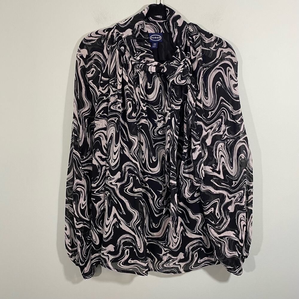 Scoop NYC Women's Marble Print Tie Neck Blouse Size XXL (20) NWT